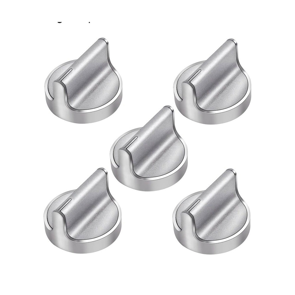 W10594481‎ Gas Range Stove Cooktop Knob Replacement 5 Pack Aluminum Silver
